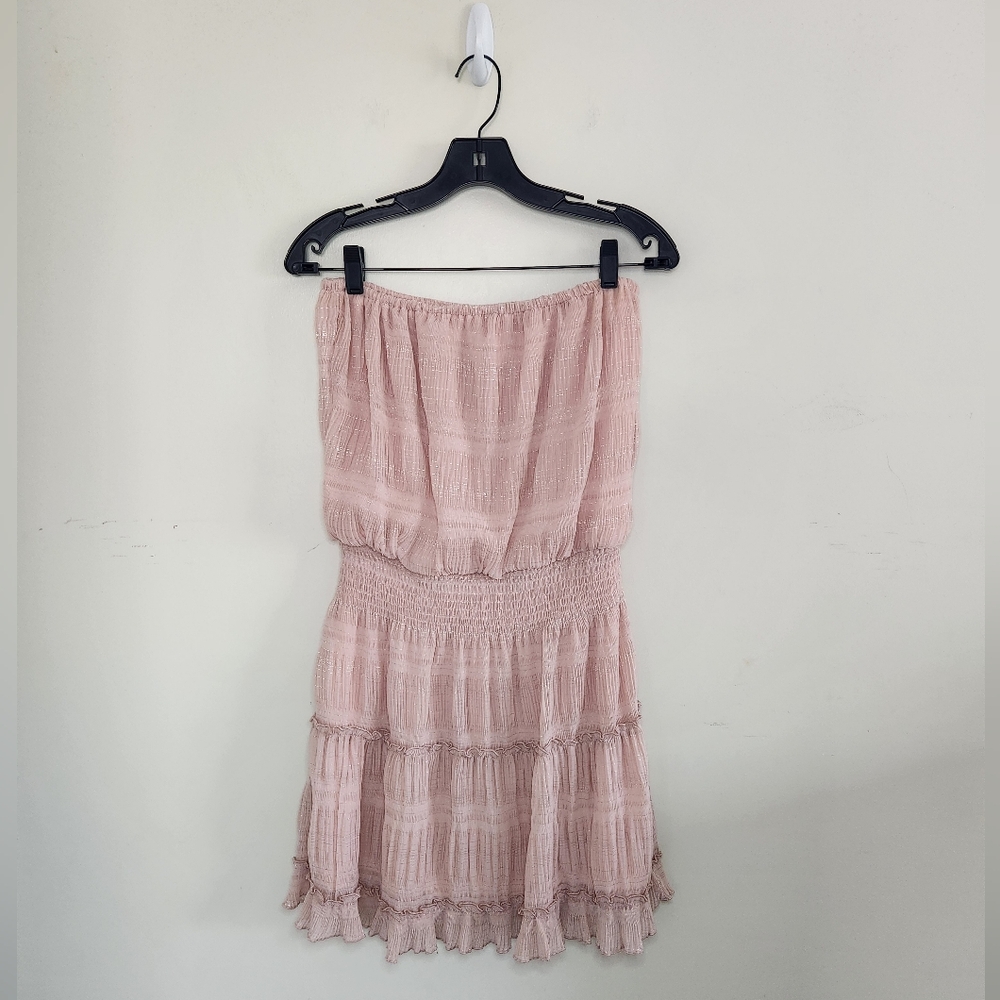 glam Blush Pink Strapless Smocked Mini Dress